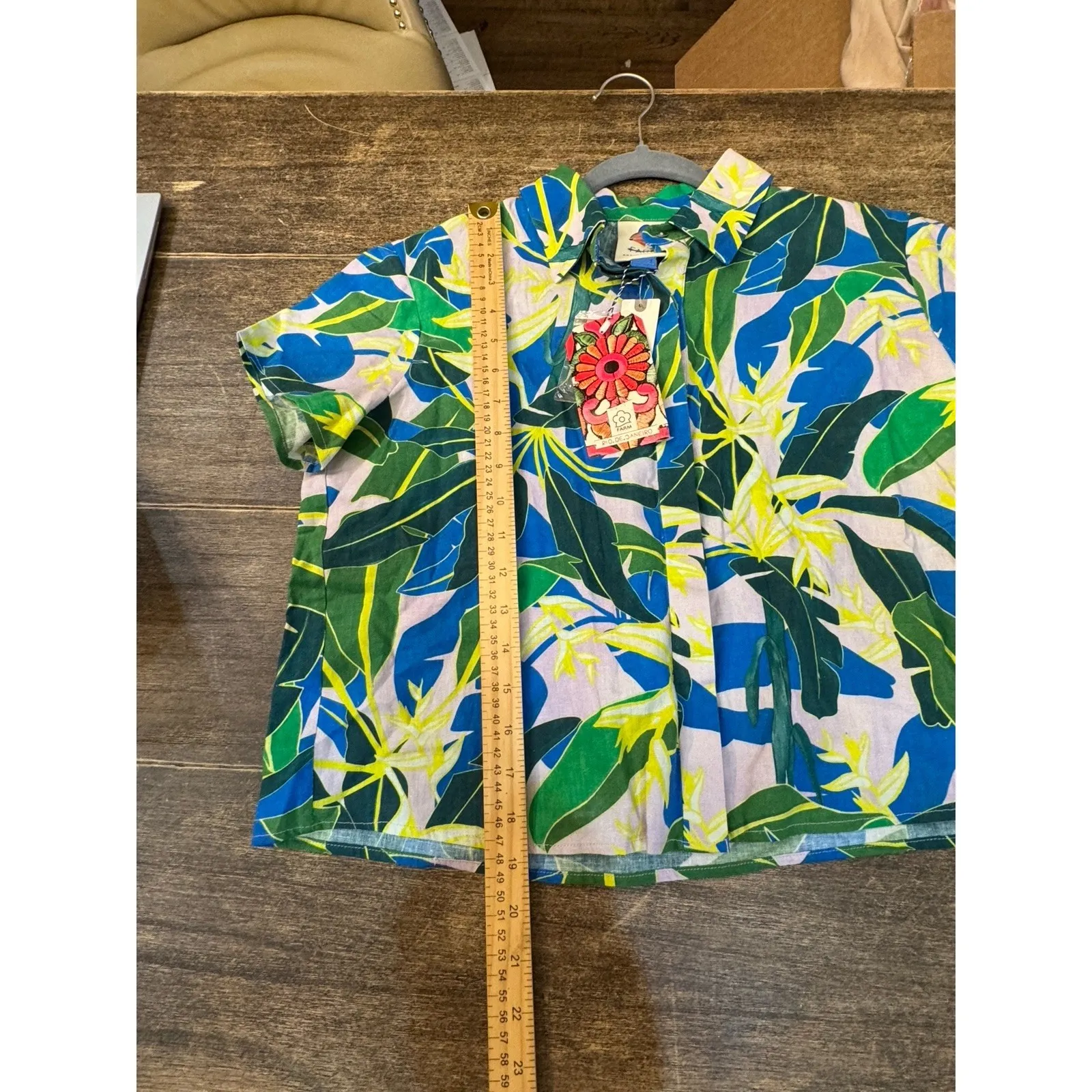 NWT Anthropologie FARM RIO‎ Cropped Button Down Tropical Top Linen Blend Size XS - Image 13