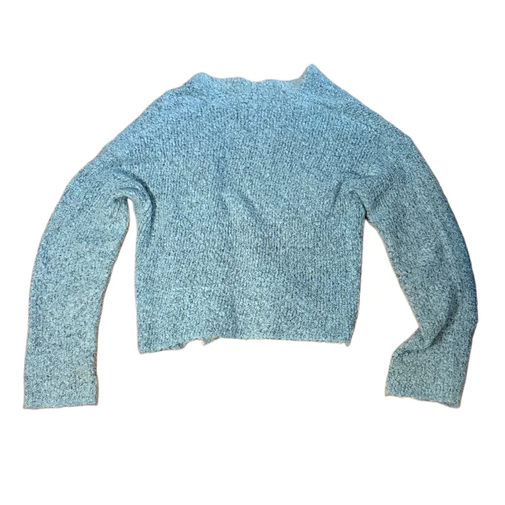 Cozy Aqua Marl Open-Front Cardigan Sweater Textured Knit Shrug Boho cottagecore - Image 3
