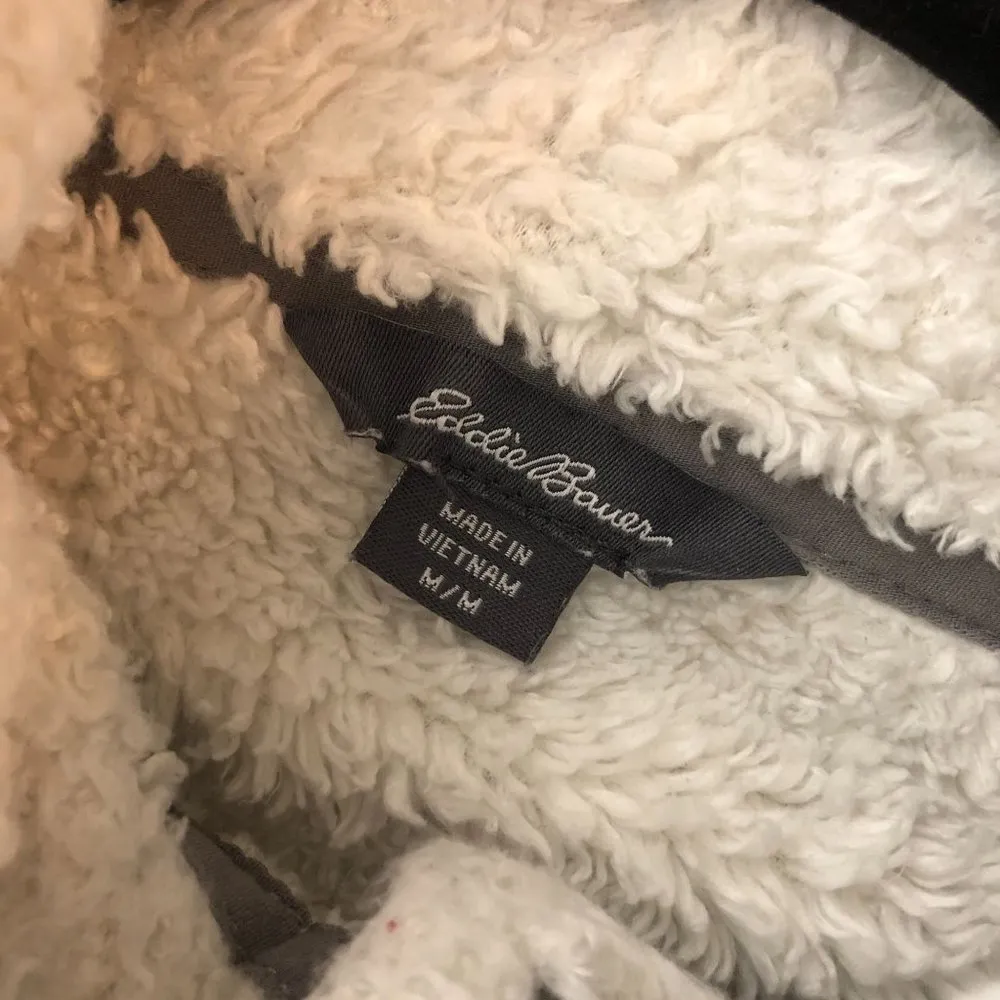 Eddie Bauer Womens Fleece Pullover 1/4 Snap Button Pockets Fuzzy Gray M - Image 3