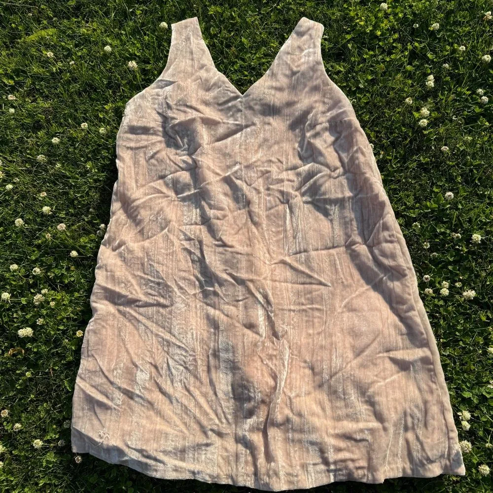 Loft Mini Dress Size 10P Blush Pink Crushed Velvet Relaxed Sleeveless V Neck - Image 3
