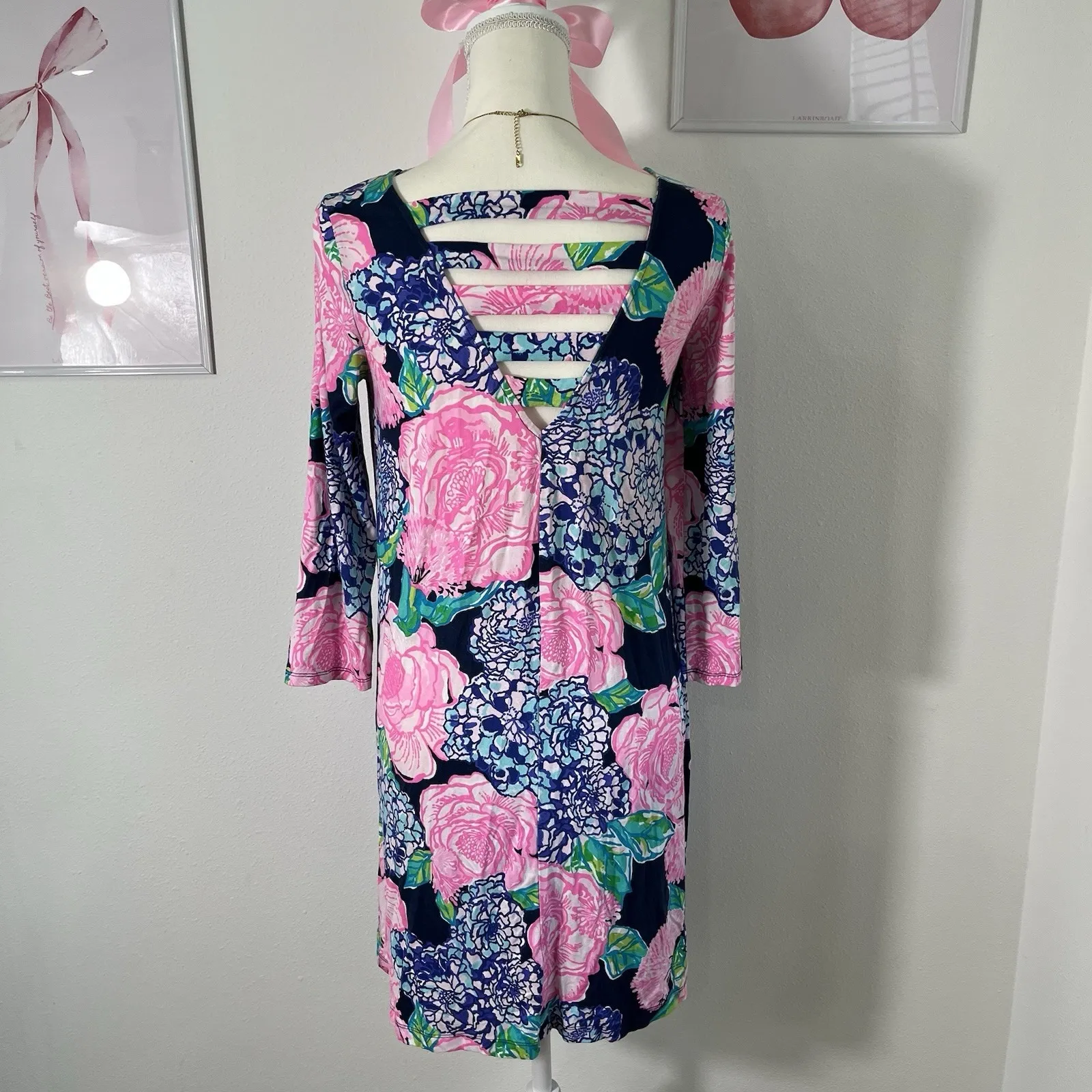 Lilly Pulitzer Ophelia‎ Swing Dress High Tide Navy Blue Hey Hey Bouquet Sz Small - Image 4