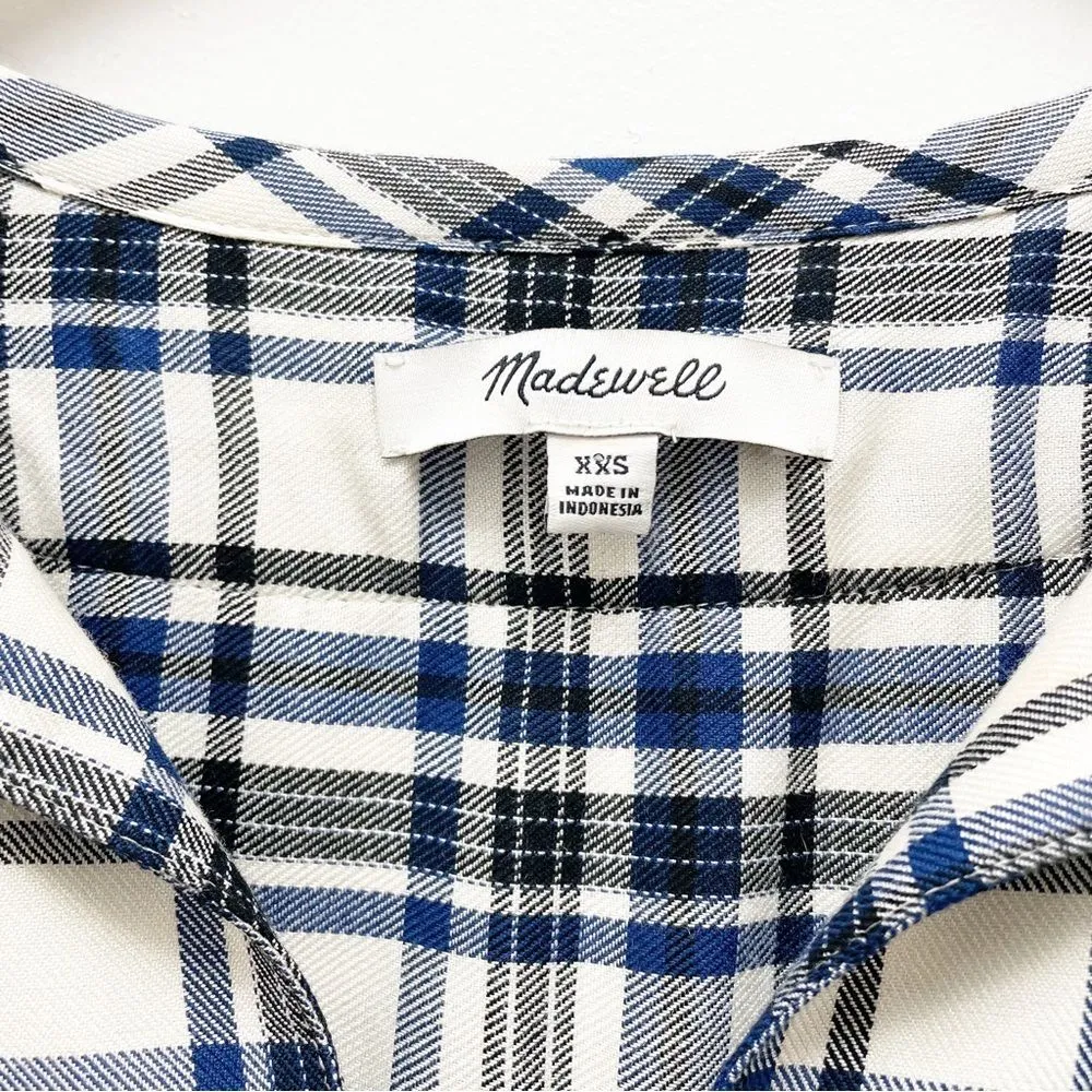 Madewell Plaid Artiste Tunic Dress Blue & Cream Plaid Popover Shift Size XXS 2XS - Image 10