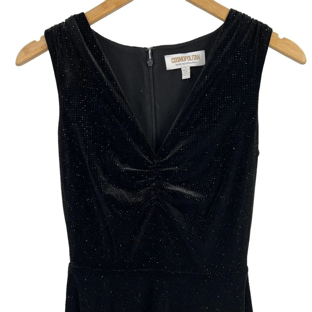Cosmopolitan x Dress the Population Dress Black Sparkle V Neck Flare Small New - Image 2