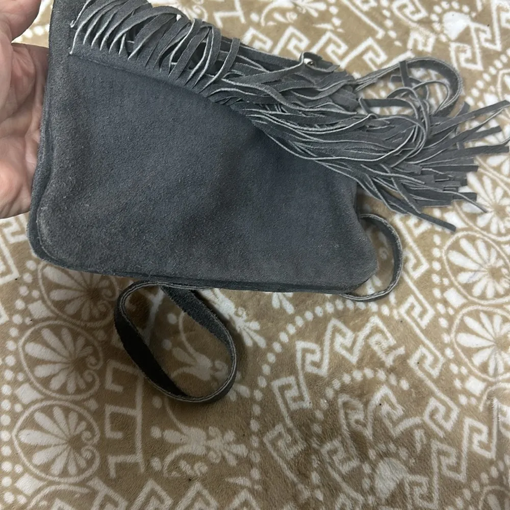 Grey Leather Fringe Crossbody Bag Gray - Image 4