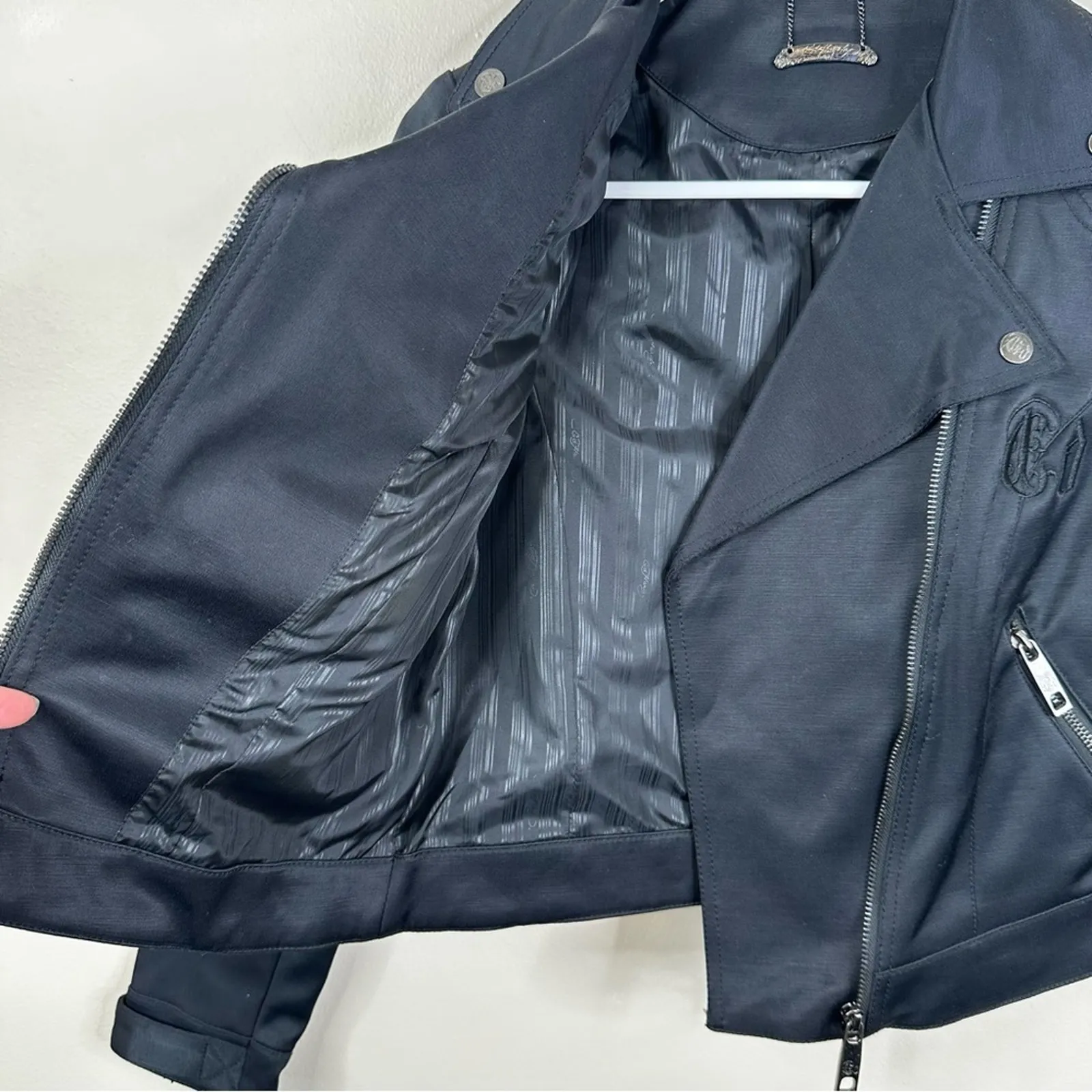 NEW Ed Hardy Vintage Jacket Womens XS Black Moto Vintage Deadstock Y2K Coat - Image 9