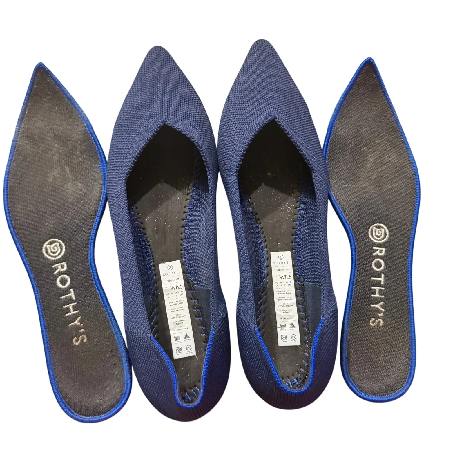 ROTHYS The Pointed Flat Shoes Navy Blue Knit Women's W 8.5 Comfort EUC Rare Work - Image 2