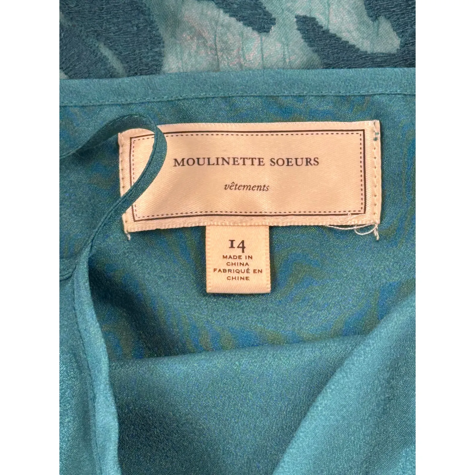 Moulinette Soeurs anthropologie Teal Lace Overlay Flutter Sleeve 14 dress - Image 8