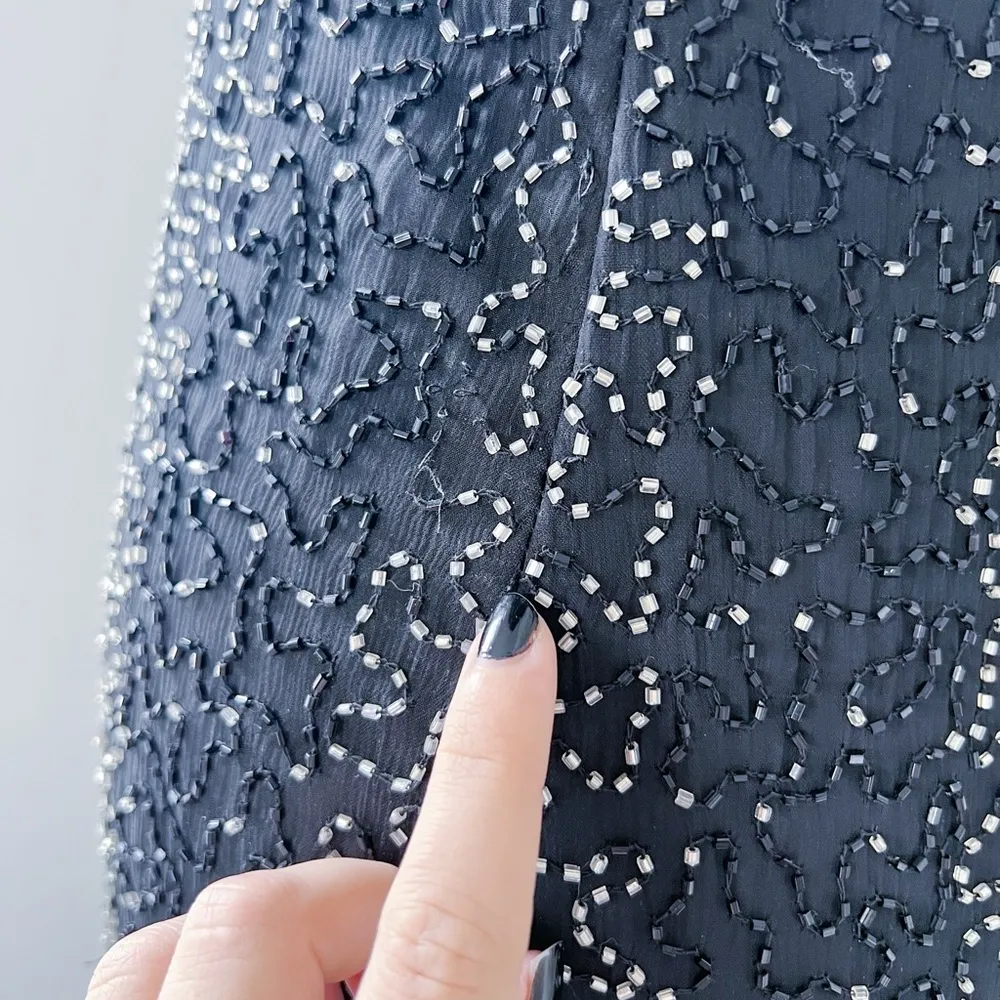 vintage • Laurence Kazar 90s beaded maxi dress black silk chiffon formal evening - Image 13