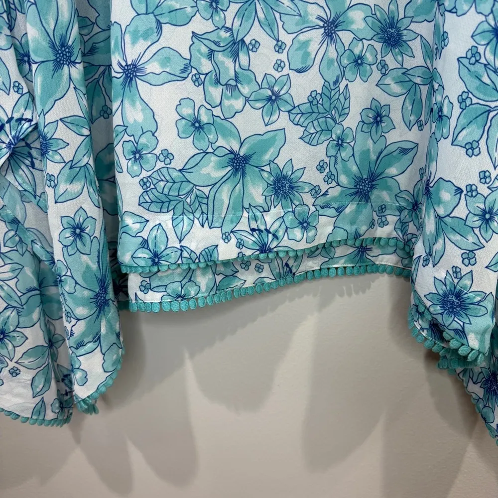 Lands End Blue Tropical Hibiscus Floral Print Chiffon Swimsuit Coverup Size M - Image 7