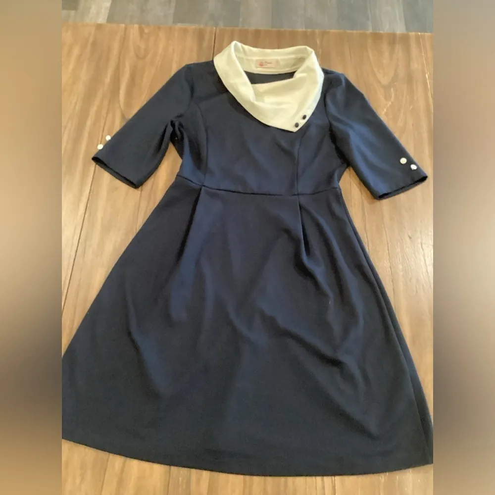 Miss Patina London Parisian Port Peter Pan Collar Navy Mini Dress S/ M Blue Size M - Image 6