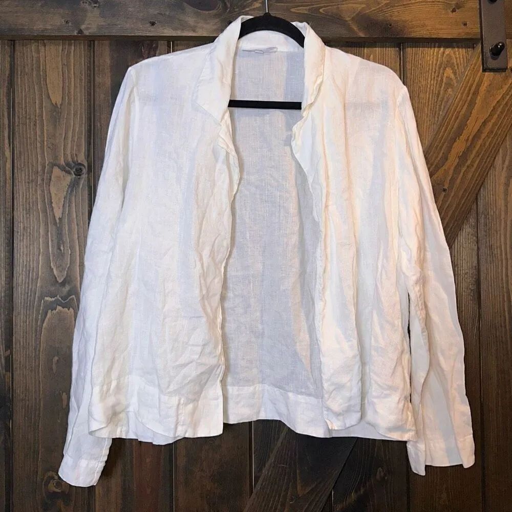 Bryn Walker White 100% Linen Open Front Cardigan Jacket - Image 3