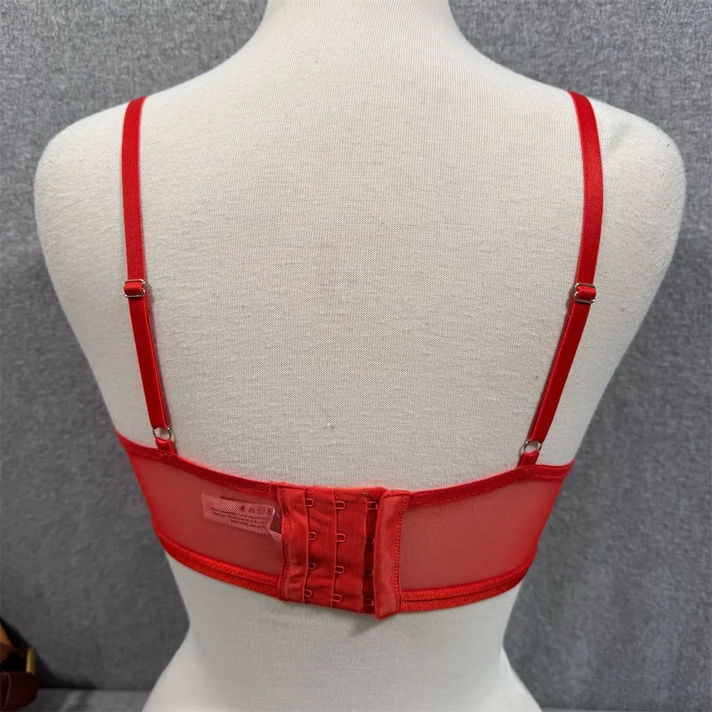 Adore Me Diara Balconette Bra 34C Red Lace Underwire Adjustable Straps - Image 4