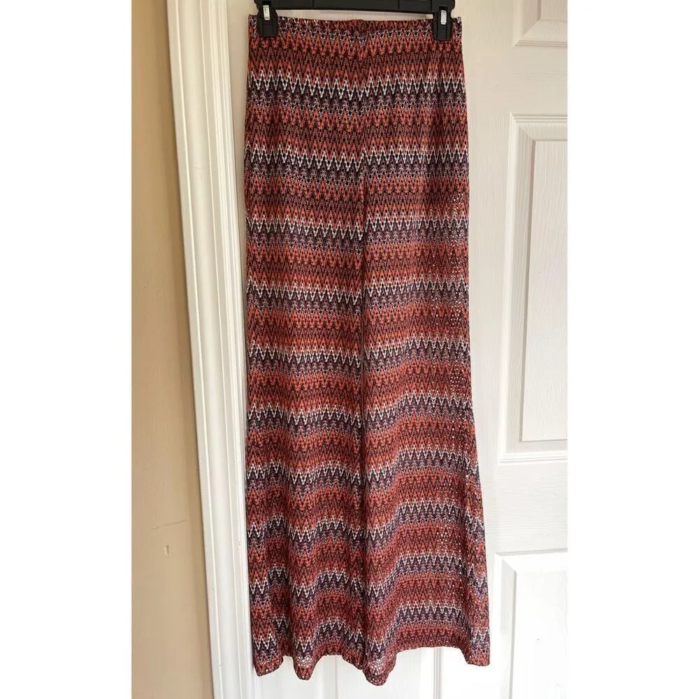 ZARA Trafaluc Zig Zag Chevron Open Knit Wide Leg Pants - Small - Image 3