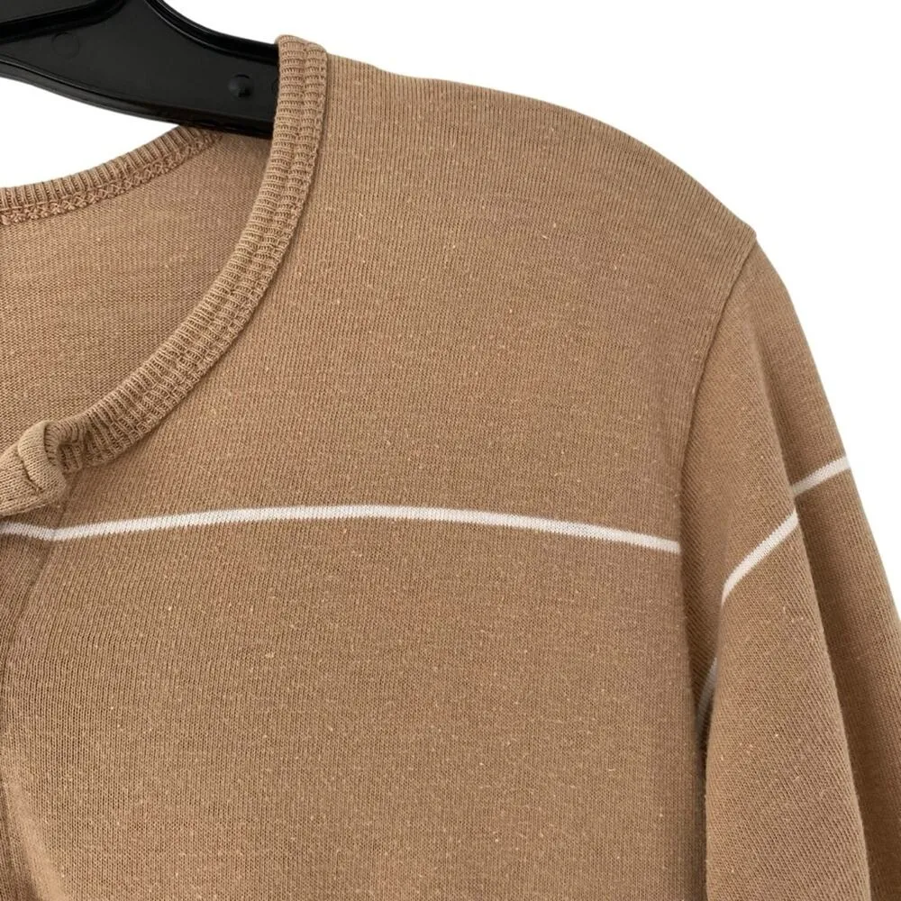 Marimekko Tan White Long Cotton Maxi Henley Dress size large long sleeve - Image 9