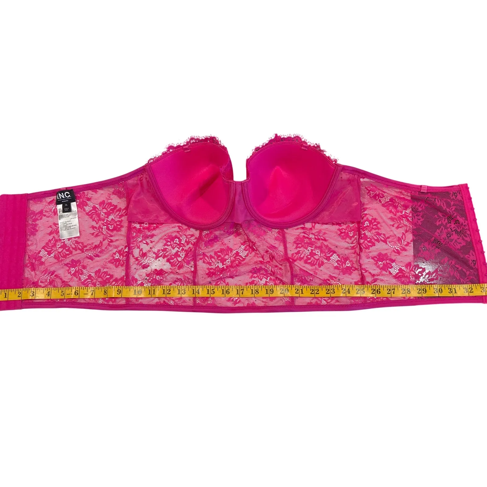 INC Strapless Hot Pink Lace and Rhinestone Bustier Women's Size XL Underwire - Image 9