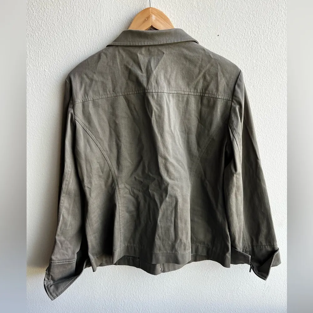 Lafayette 148 New York Asymmetrical Moto Zip Denim Jacket - Army Green - Image 7