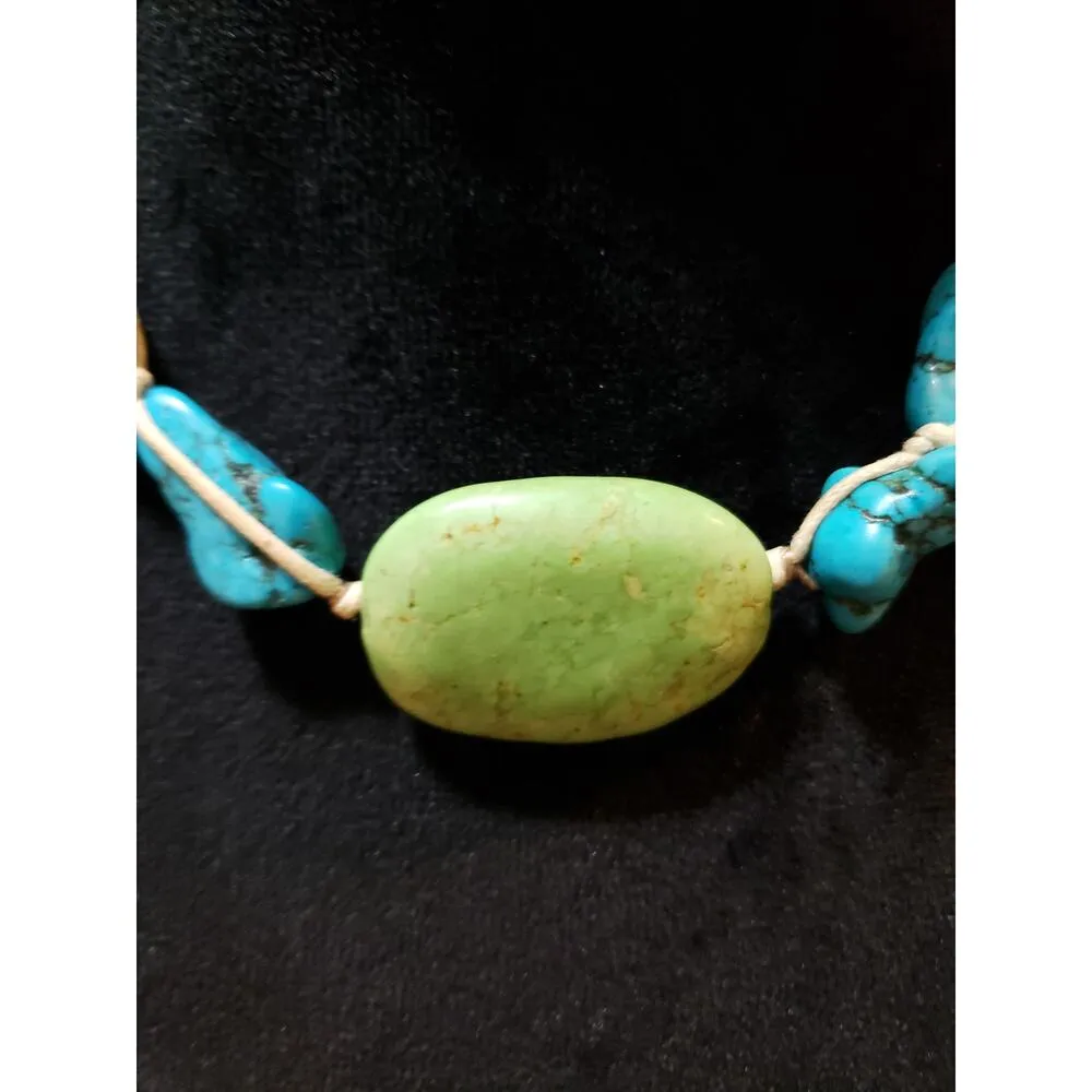 Womens Tribal Turquoise Gemstone Cord Wrap Collar Necklace with Lobster Clasp Blue - Image 3