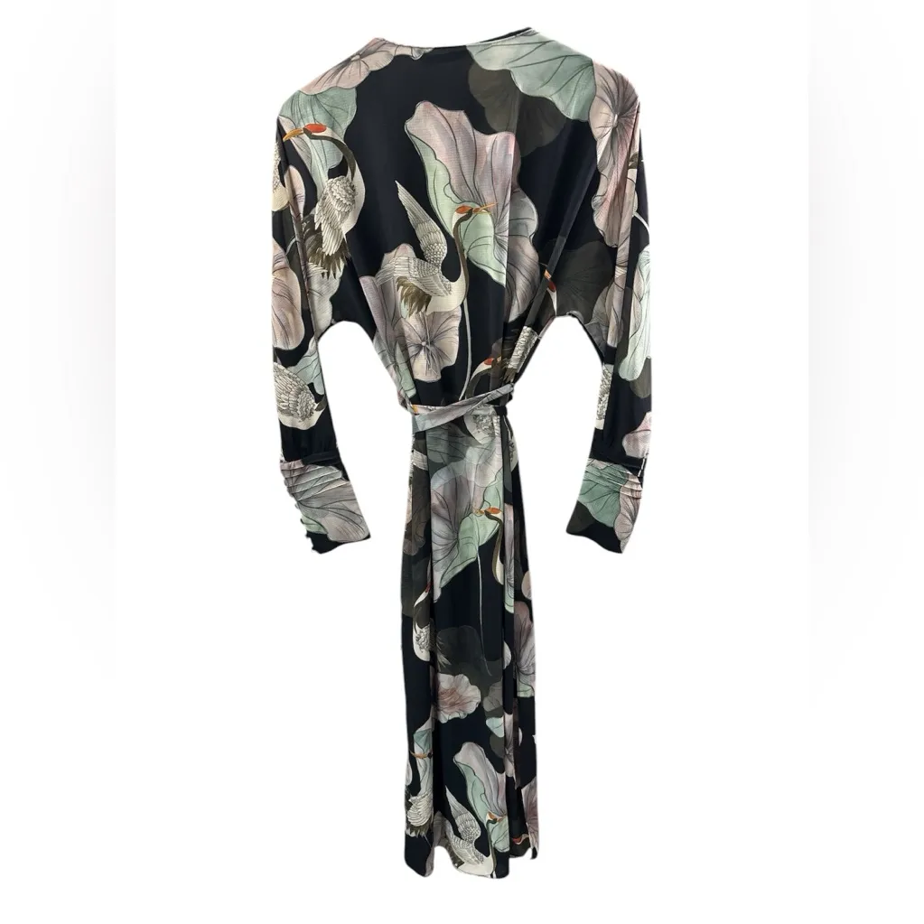 NWT Zara floral sheer wrap dress victorian Whimsy dark academia size Medium Midi - Image 3