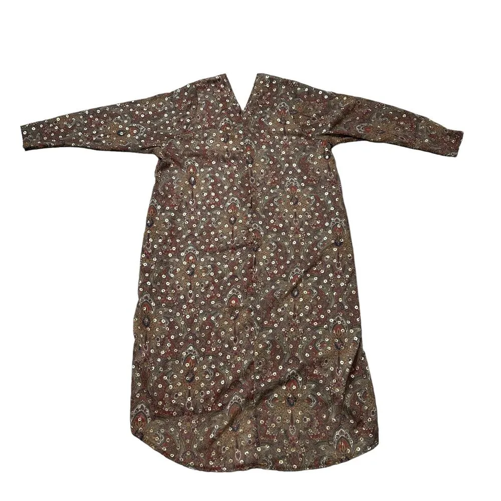 Atelier JAD Vintage Sheer Coverup Maxi Dress Brown Paisley Boho Size Medium - Image 3