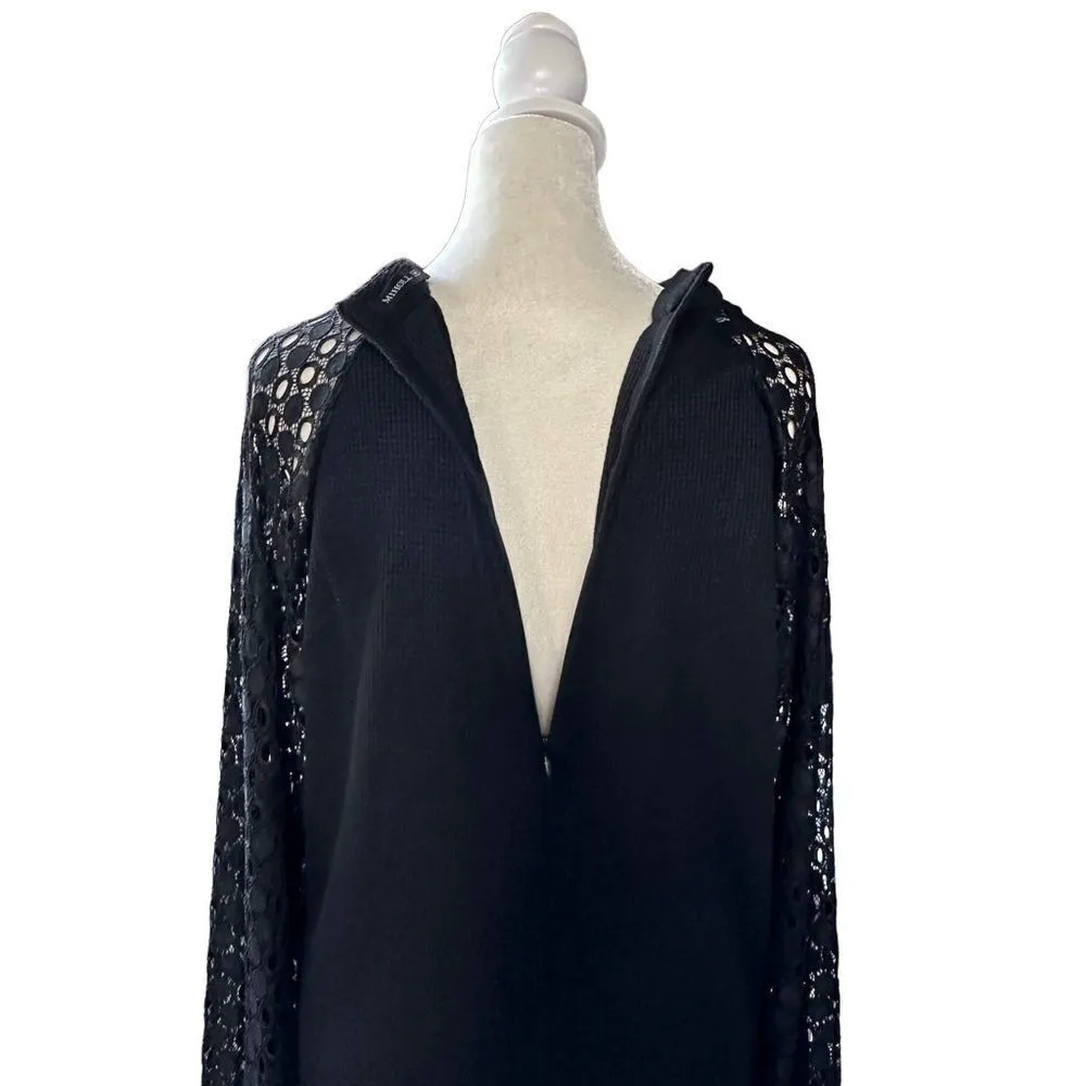 MIHOLL Lace Long Sleeve Casual Loose Top Solid Black Size Medium - Image 5