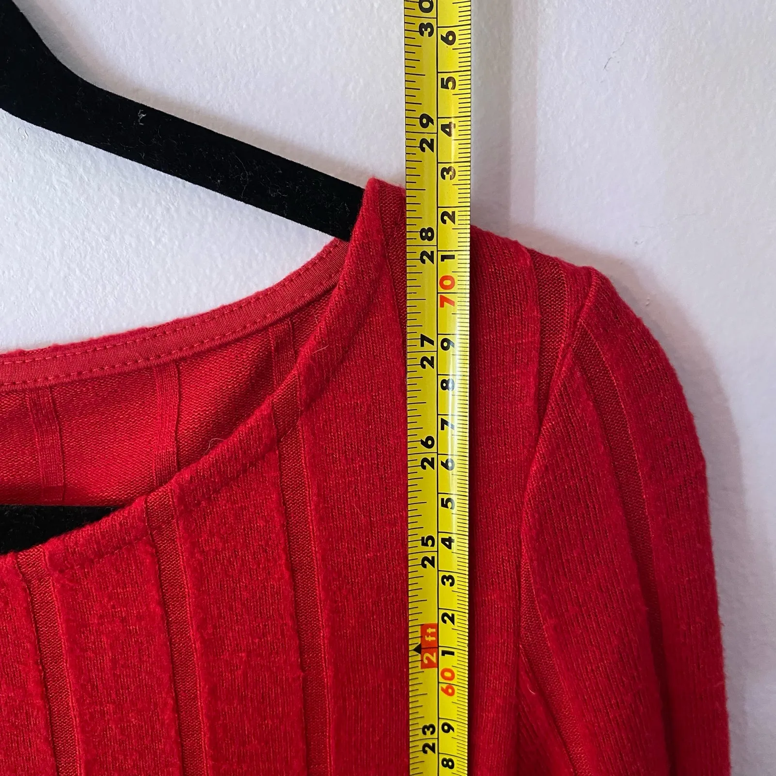 Anthropologie Red Viscose Long Sleeve Striped Crewneck Top Women's size Small - Image 7