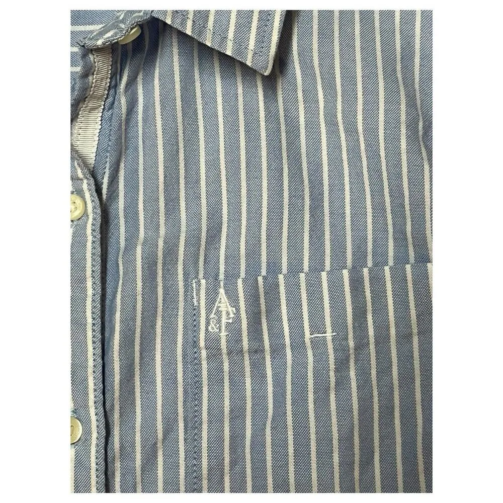 Abercrombie Fitch Top Womens M Striped Button Up Long Sleeve Dress Shirt Blue - Image 4