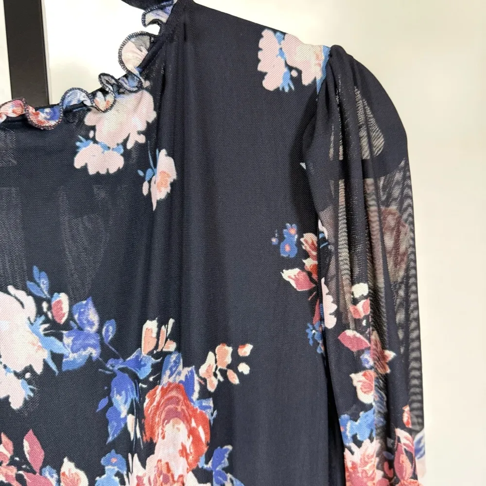 American Rag Large Black Floral Dress Sheer Sleeve Boho Maxi Vintage Chic Long - Image 9