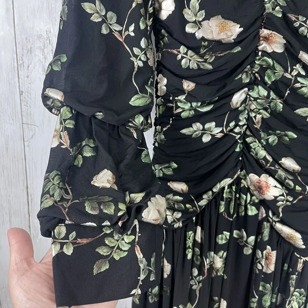 Current Air Anthropologie Dress XS Green Floral Maxi CottageCore Peasant Regency - Image 10