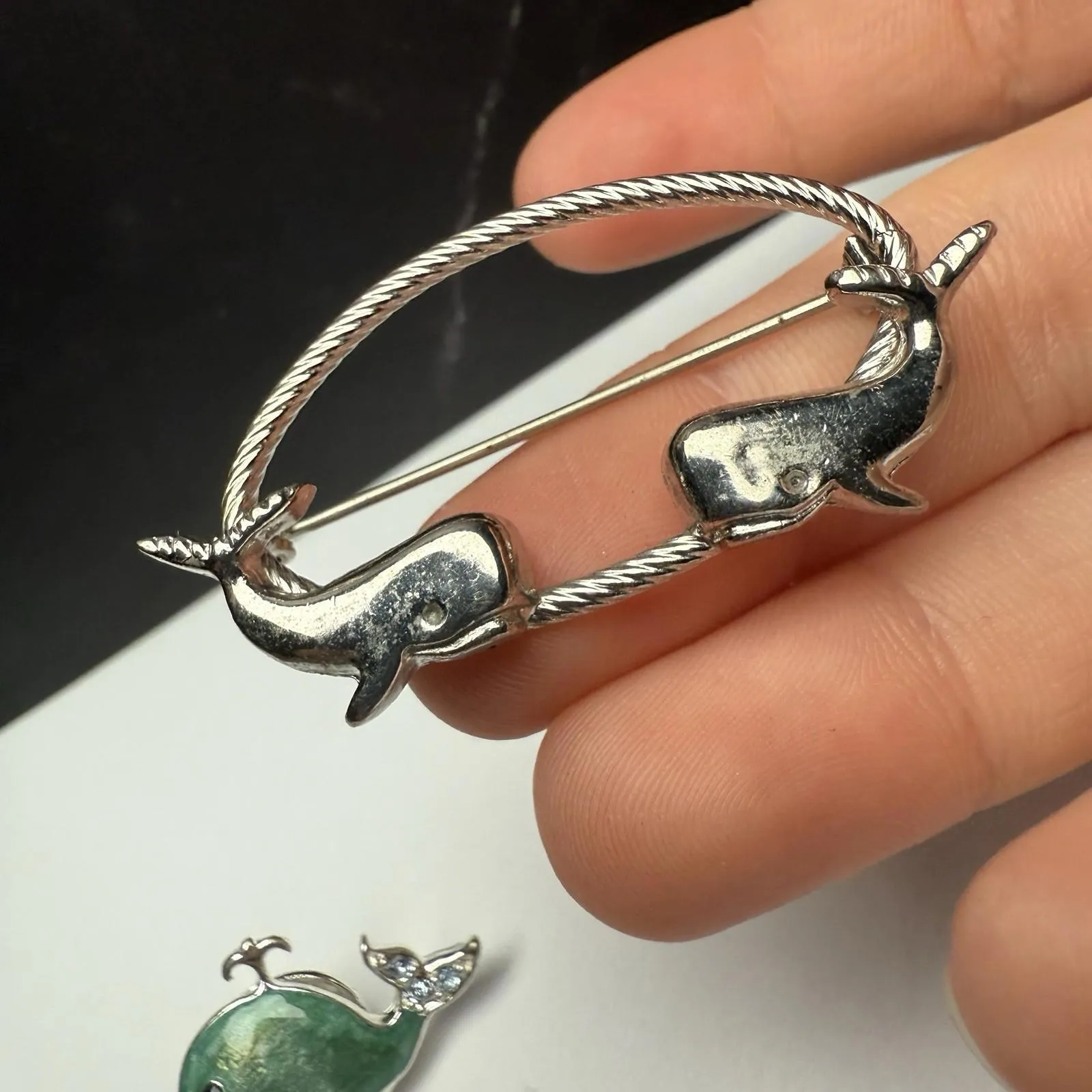 Whale Brooch / Tack Pin Lot Of 2 Sea Life Silver Tone - Image 3