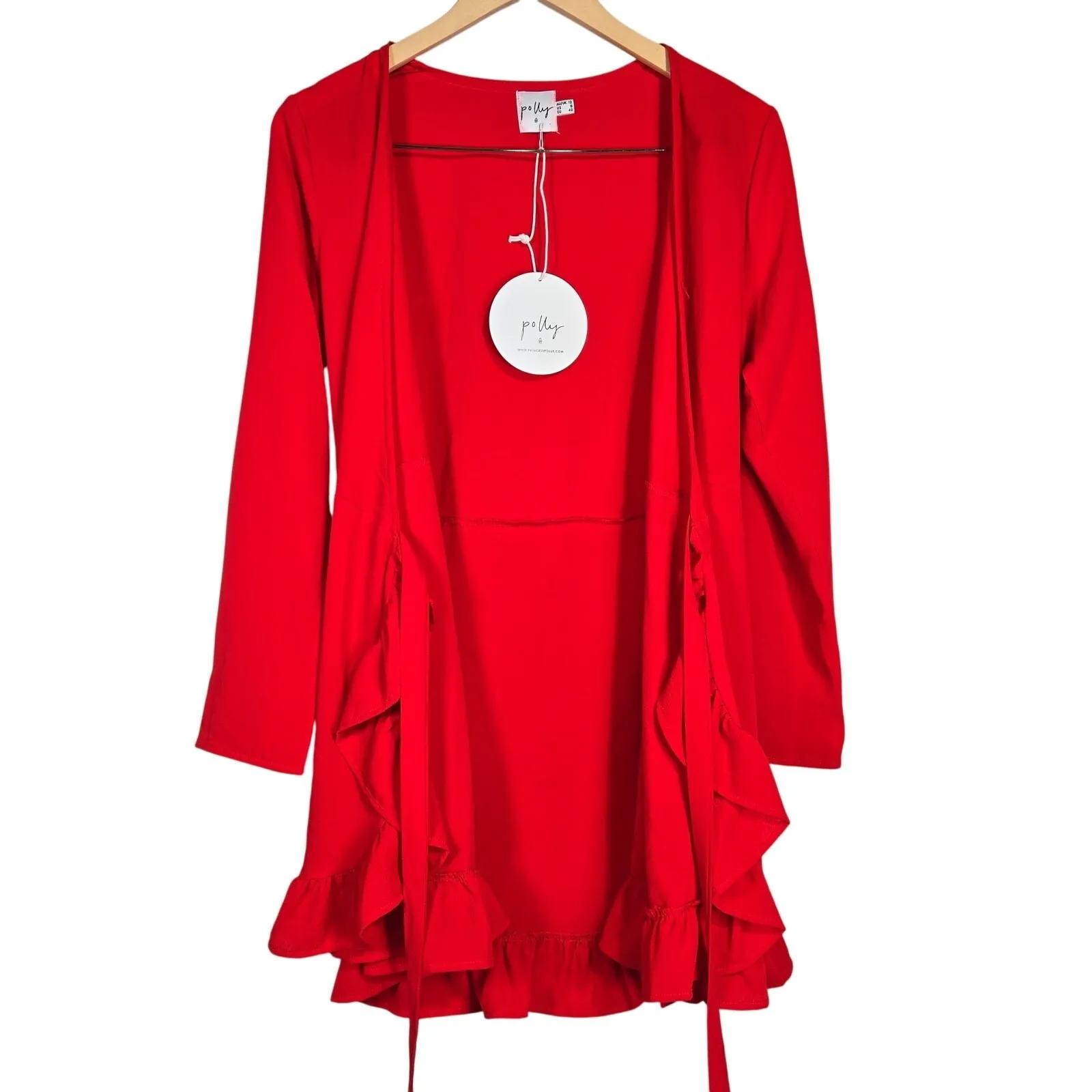 Princess Polly Agnetha Mini Dress Red Long‎ Sleeve Wrap Ruffle Flounce Women's 8 - Image 4