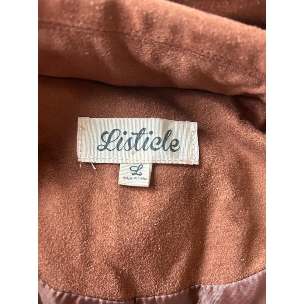Listicle Brown Faux Suade Long Sleeve Jacket - Image 6