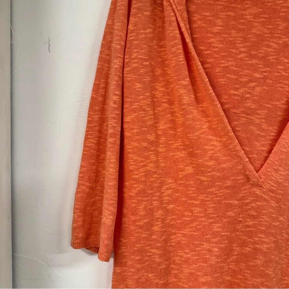 Eileen Fisher Orange Linen V Neck Hooded Sweater Womens XS Lagenlook Casual - Image 2