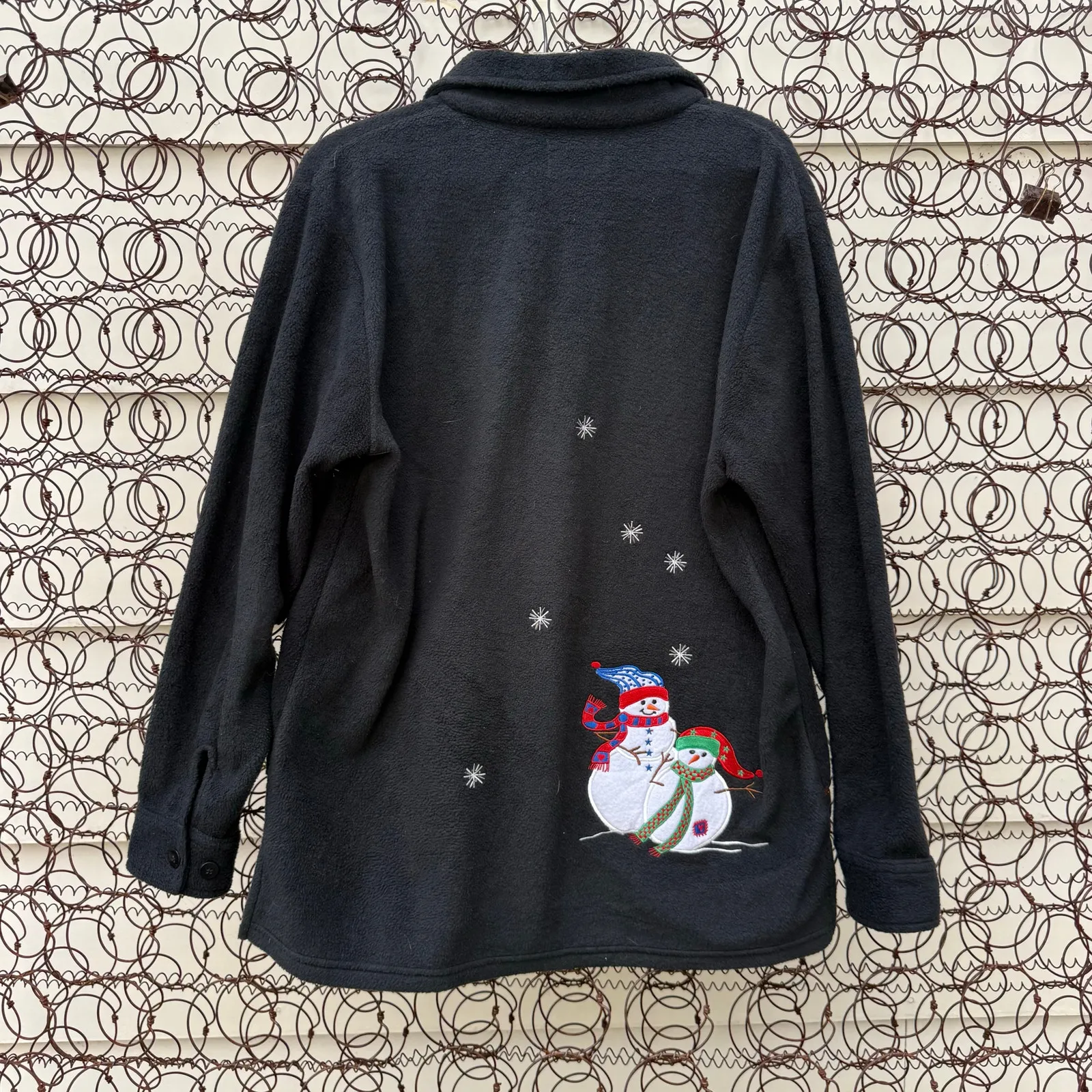 Vintage 90s Quacker Factory Christmas Snowmen Festive Cardigan Sweater MEDIUM Black - Image 3