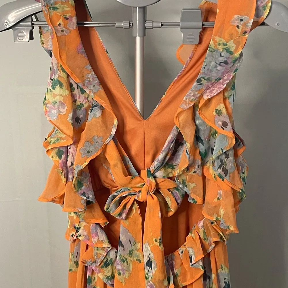 Lauren Conrad‎ Orange Floral MIDI Dress size small - Image 10