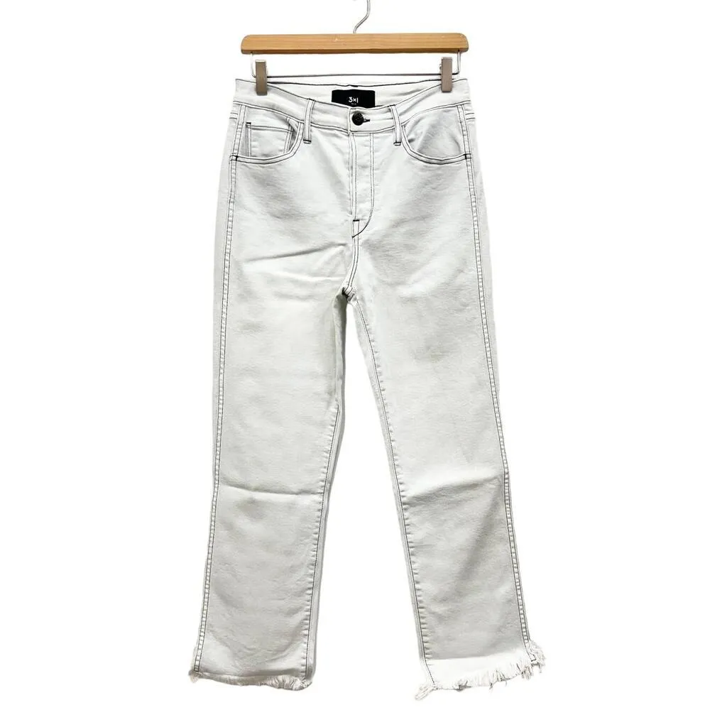 3x1 Austin High-Rise Straight Crop Jeans Frayed Hem Off White size 29 - Image 6