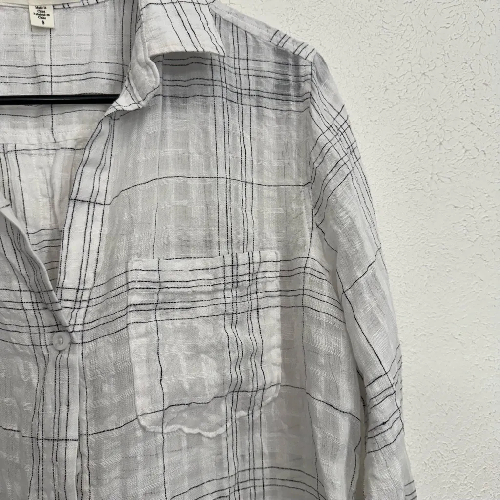 Cloth & Stone Windowpane Plaid Linen Blend Button Up Size Small - Image 10