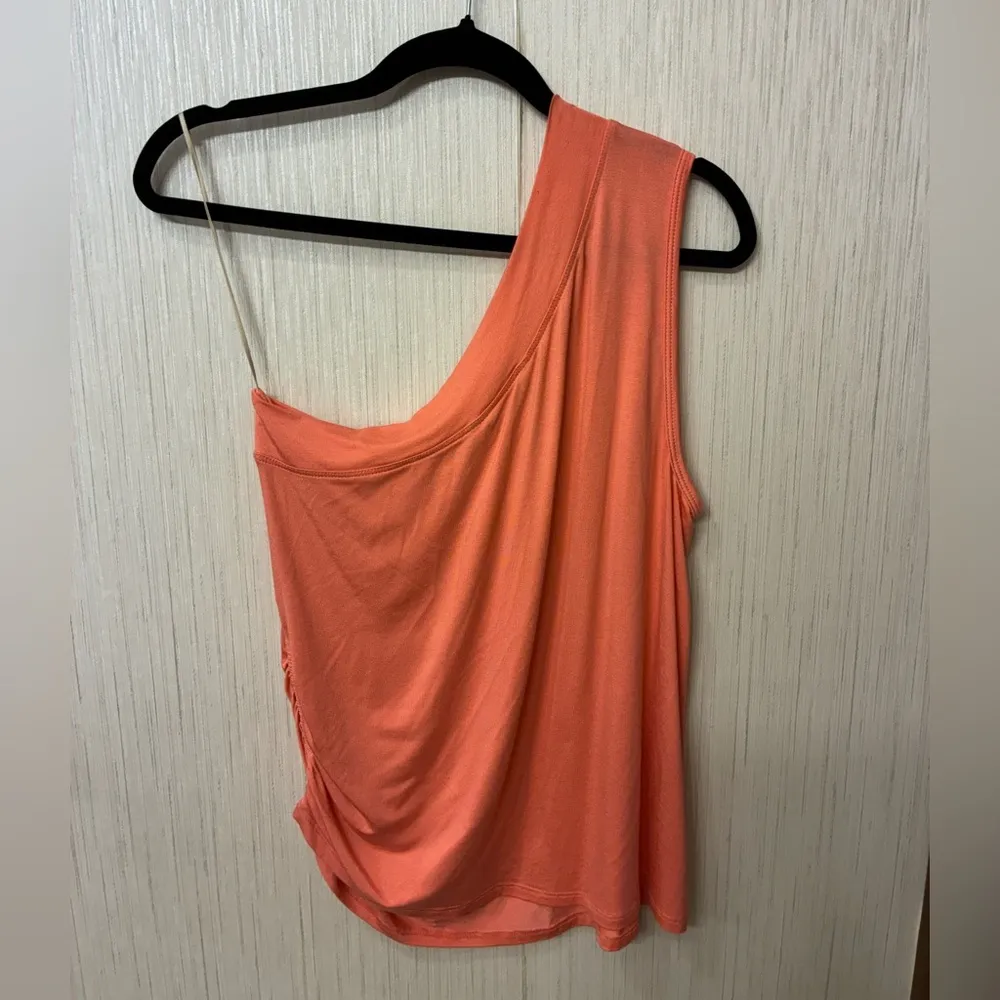 Trina Turk One Shoulder Top L | Draped Asymmetric Coral Jersey Knit Tank Blouse - Image 3
