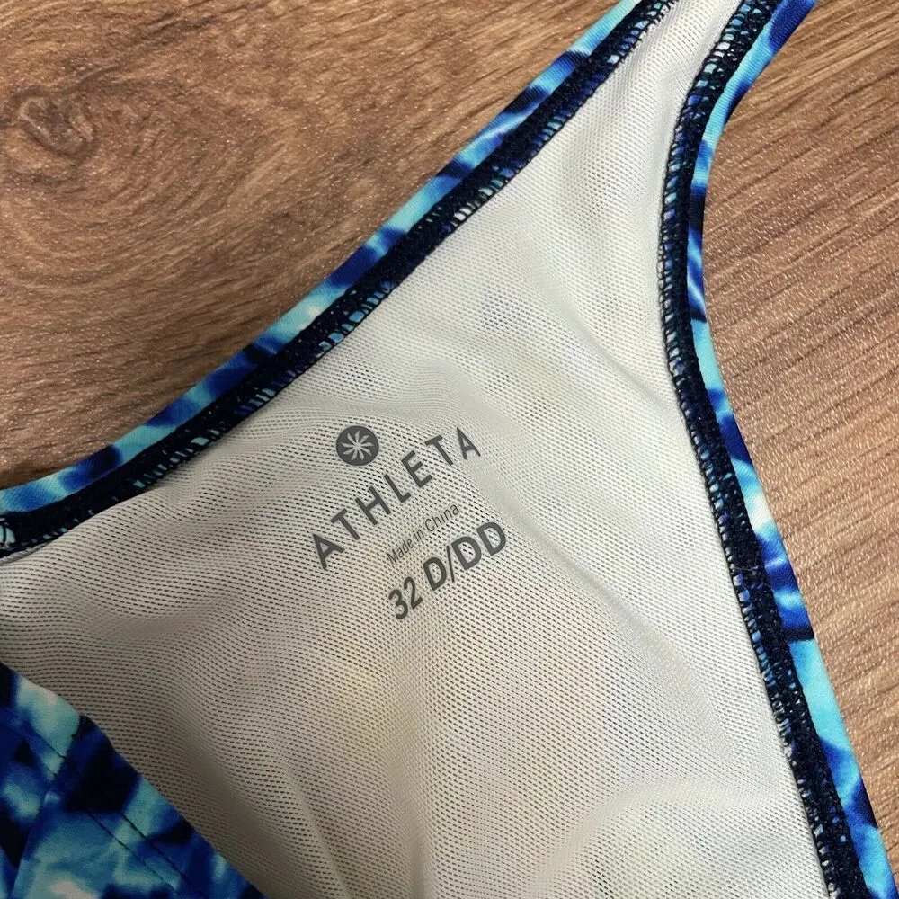 Athleta Tara Halter Tankini Top Blue Tie Dye Size 32D/DD Small Swim Suit Modest - Image 5