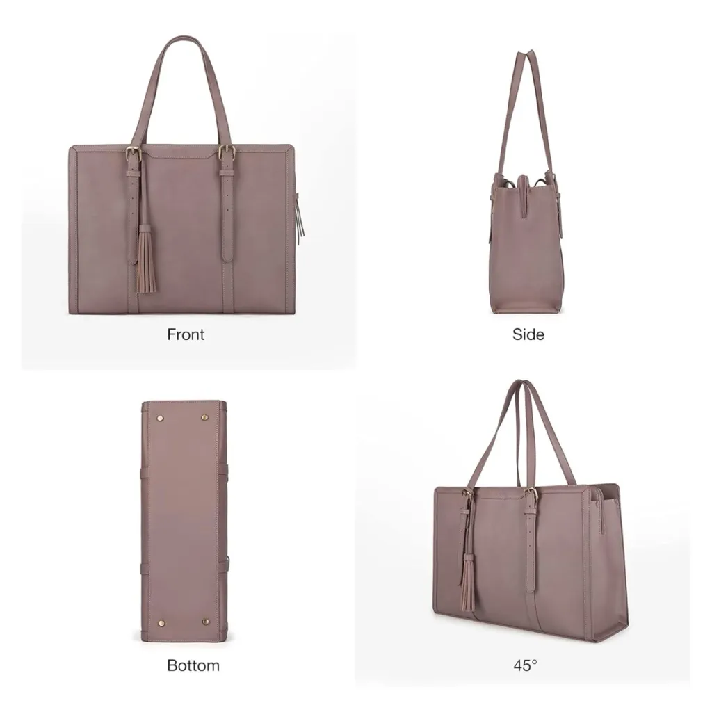 Ecosusi Tan Vegan Faux Leather Laptop Tote Bag 15.6” Work Purse 16x12 - Image 15