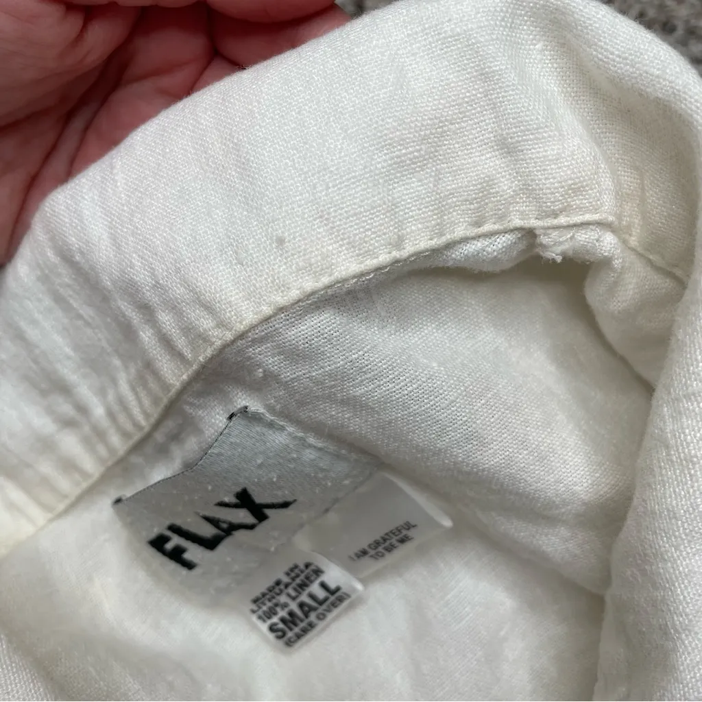 Flax 100% Linen Collared Button Up Long Sleeve Shirt Blouse Small S Cream White - Image 9