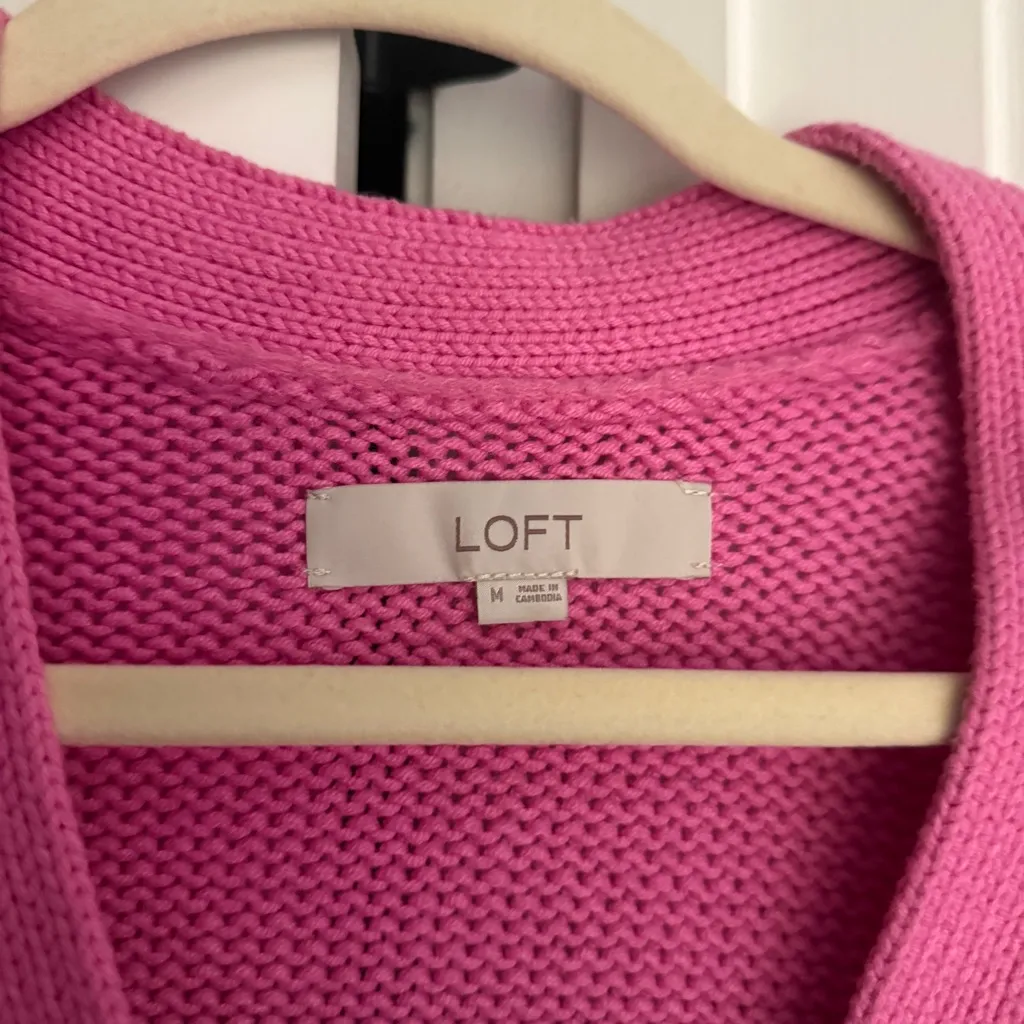 LOFT Pink Ribbed Button Cardigan Relaxed Fit Sweater - Image 2
