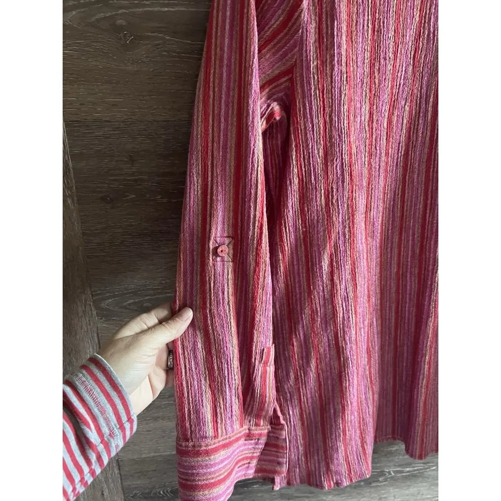 Soft Surroundings Red Stripes Gauze Button Down Shirt Tunic Pockets L - Image 9