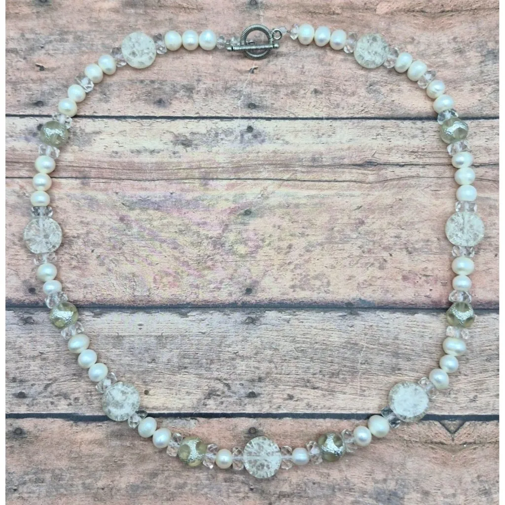 Cute White Seed Pearl & Beaded Single Strand Necklace Toggle Clasp Classic 21" - Image 7