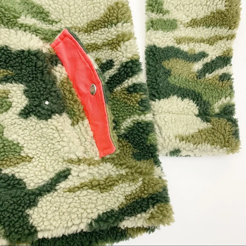 J. Crew Vintage Sherpa Fleece Pullover Jacket Camo Camouflage Olive Army Green - Image 14