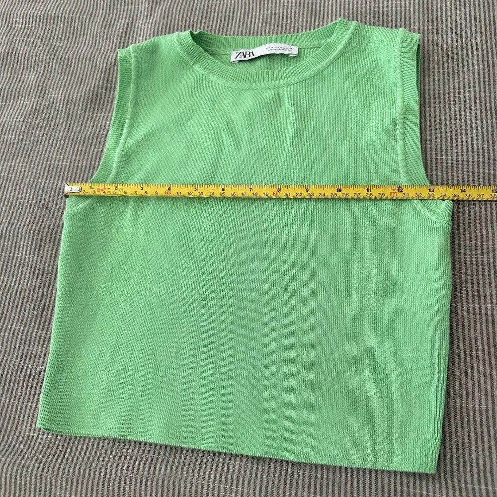 Women’s Zara Trendy Bright Crop Top Shirt Green Sz M Medium Viscose Blend - Image 3