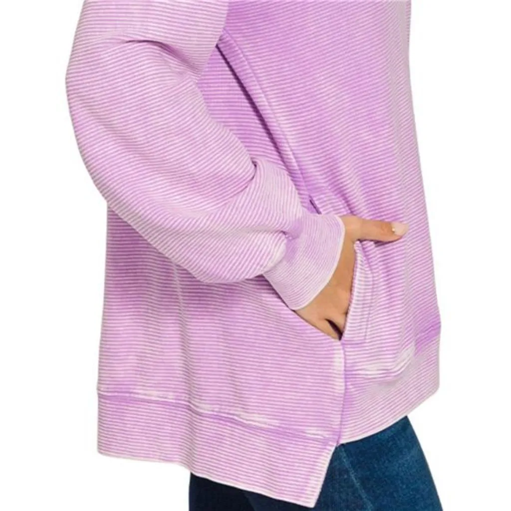 Zenana‎ Acid Washed Double Ribbed Hi-low Sweatshirt - Image 2