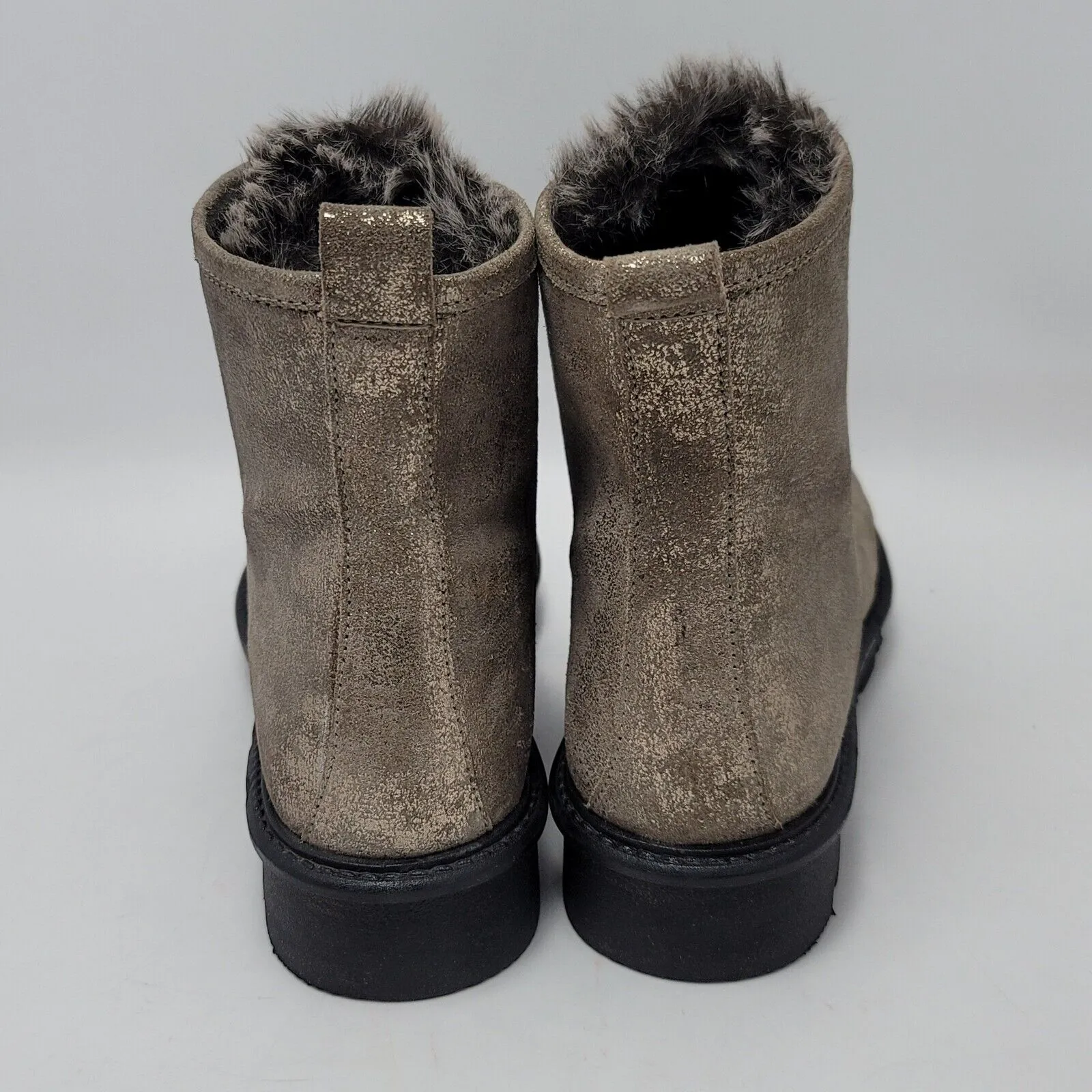 Seychelle Gold Metallic Resource Faux Fur Suede Lace Up Combat Snow Boots Size 9 - Image 4