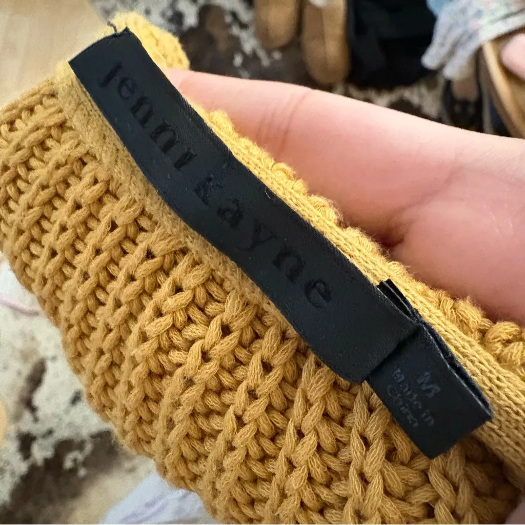 JENNI KAYNE Fisherman Organic Cotton V Neck Knit Sweater in Mustard Size Medium - Image 9