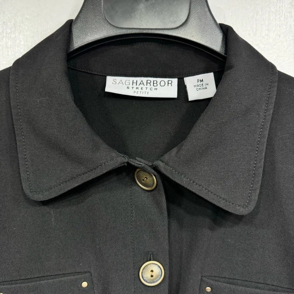 Sag Harbor Black Cinched Waist Button Front Blazer Size Petite Medium - Image 4