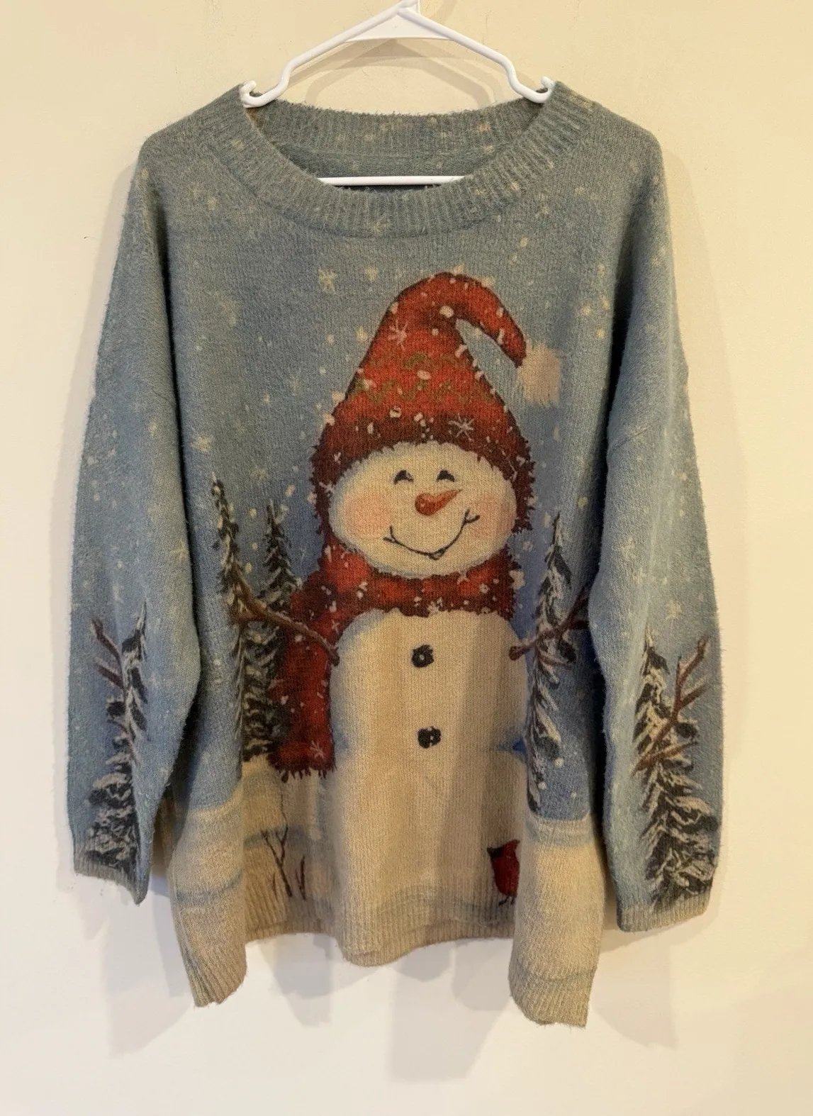 Christmas Sweater Snowman Winter Blue Cotton Wool Size XXL Fun Happy Statement - Image 1